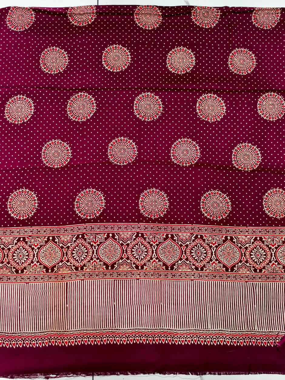 Premium Ajrakh Hand Block Print Modal Silk 3-Piece Suit Set with Zari Pallu Dupatta