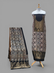 Premium Dola Silk Ajrakh Hand Block Print Natural Dye 2-Piece Suit with Zari Border Dupatta