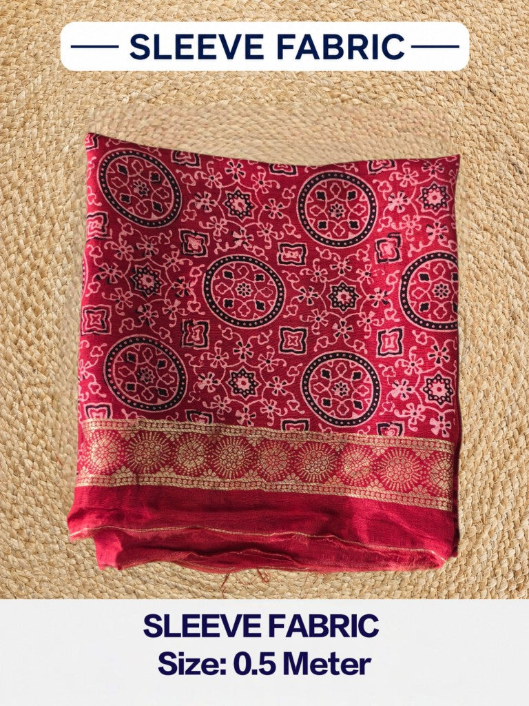 Premium Dola Silk Ajrakh Hand Block Print Natural Dye 2-Piece Suit with Zari Border Dupatta