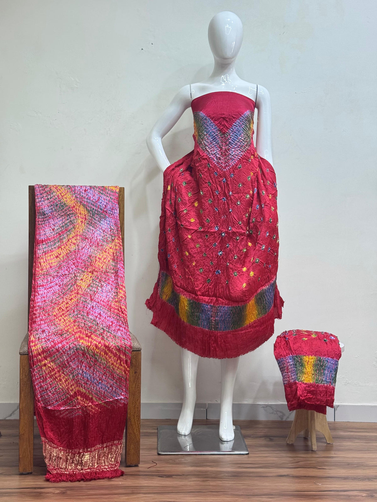 Premium Modal Silk Shibori Multi-Color Bandhej 3-Piece Suit 14 - The Ajrakh Studio