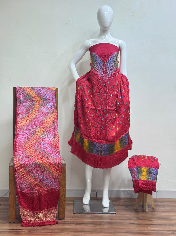 Premium Modal Silk Shibori Multi-Color Bandhej 3-Piece Suit 14 - The Ajrakh Studio
