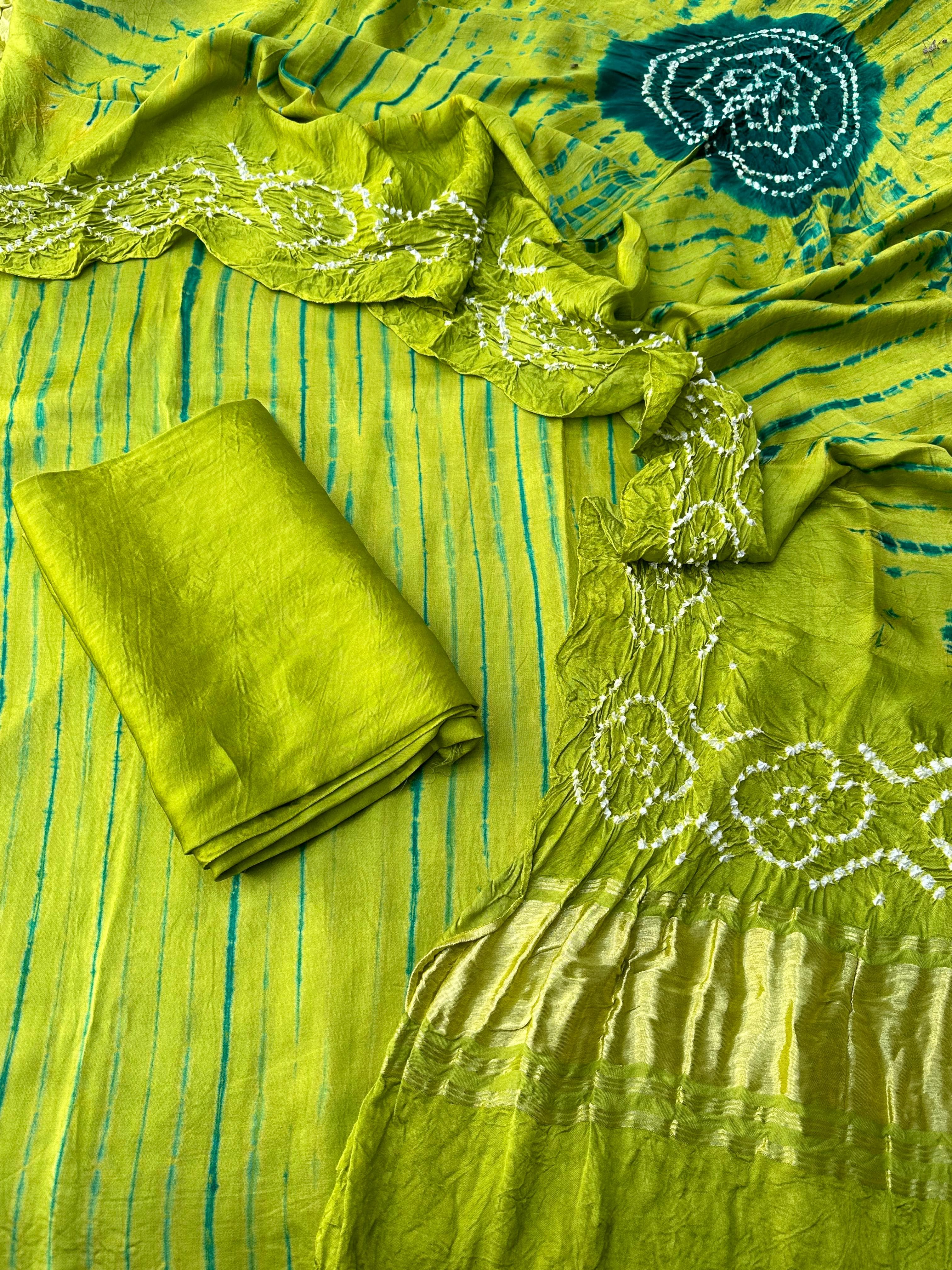 Popti & green Modal Silk Tie & Dye Bandhani Dupatta 3 Piece Suits