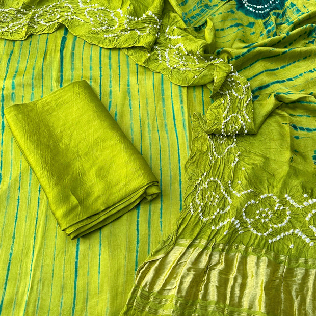 Popti & green Modal Silk Tie & Dye Bandhani Dupatta 3 Piece Suits
