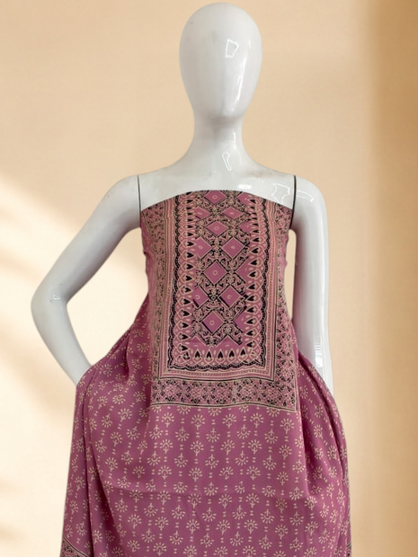 Premium Ajrakh Hand Block Print Modal Silk 3-Piece Suit Set with Zari Pallu Dupatta