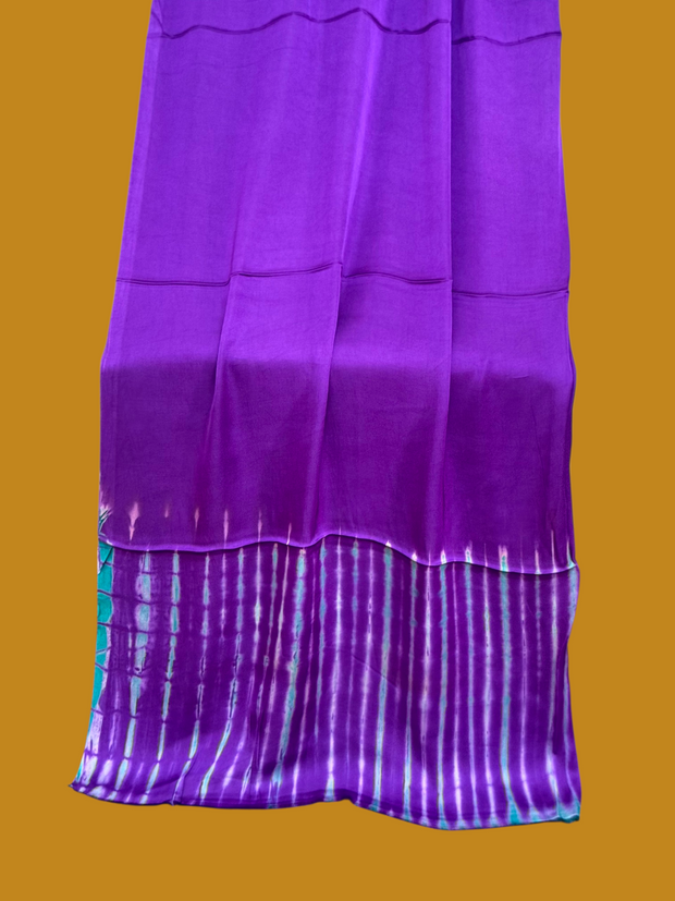 Pure Modal Silk Handcrafted Tie-Dye Suit Set with Plain Bottom