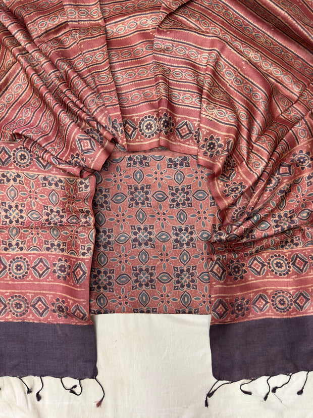 Handloom Pure Tussar Silk Ajrakh Natural Dye 2-Piece Suit Set – Exclusive Collection