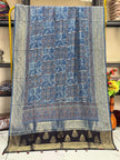 Dola Silk Ajrakh Hand Block Print Natural Dye Zari Pallu Dupatta 15 - The Ajrakh Studio