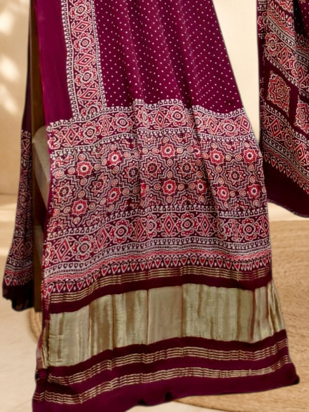 Premium Ajrakh Hand Block Print Modal Silk 3-Piece Suit Set with Zari Pallu Dupatta