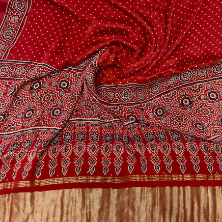 Premium Ajrakh Hand Block Print Modal Silk 3-Piece Suit Set with Zari Pallu Dupatta
