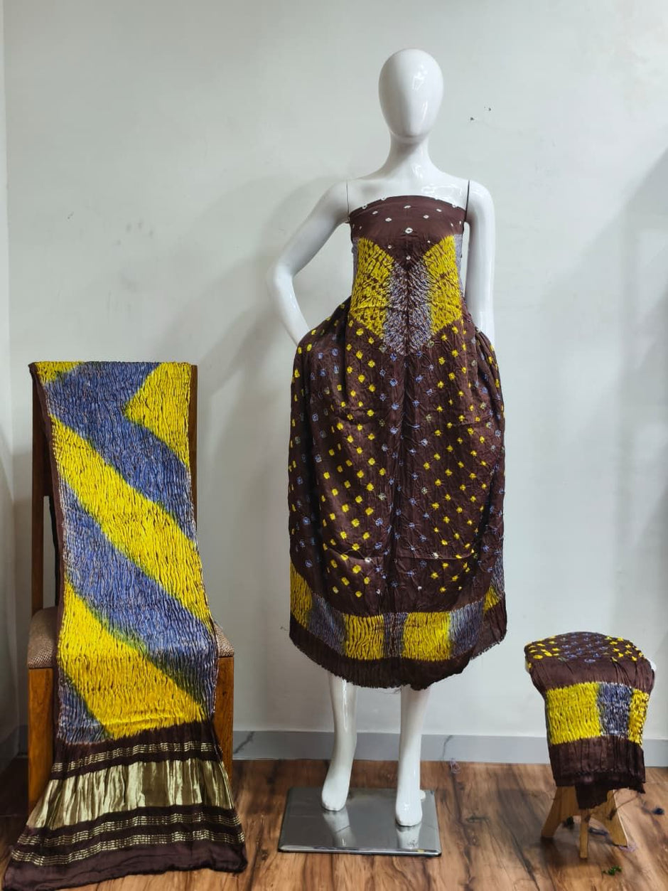 Premium Modal Silk Shibori Multi-Color Bandhej 3-Piece Suit 08 - The Ajrakh Studio