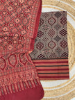 Pure Cotton Ajrakh Screen Print Natural Dye 3-Piece Suit 11 - The Ajrakh Studio