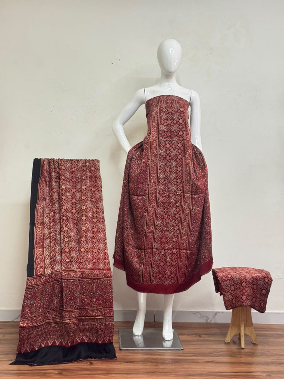 Havi Pure Modal Silk Ajrakh Natural Dye 3-Piece Suit 07 - The Ajrakh Studio