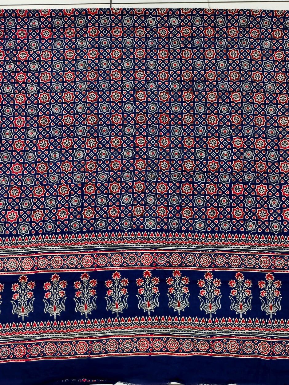 Premium Ajrakh Hand Block Print Modal Silk 3-Piece Suit Set with Zari Pallu Dupatta