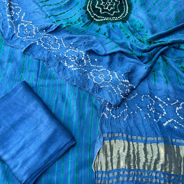 Sky blue & green Modal Silk Tie & Dye Bandhani Dupatta 3 Piece Suits