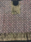 Premium Dola Silk Ajrakh Hand Block Print Natural Dye 2-Piece Suit with Zari Border Dupatta