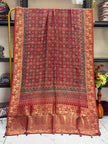 Dola Silk Ajrakh Hand Block Print Natural Dye Zari Pallu Dupatta 02 - The Ajrakh Studio