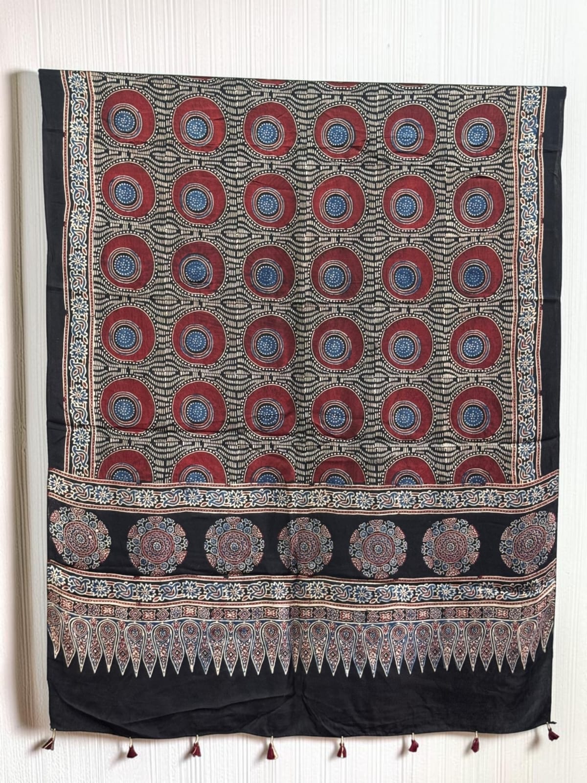 Ajrakh Modal Silk Natural Dye Dupatta with Tassels 19 - The Ajrakh Studio