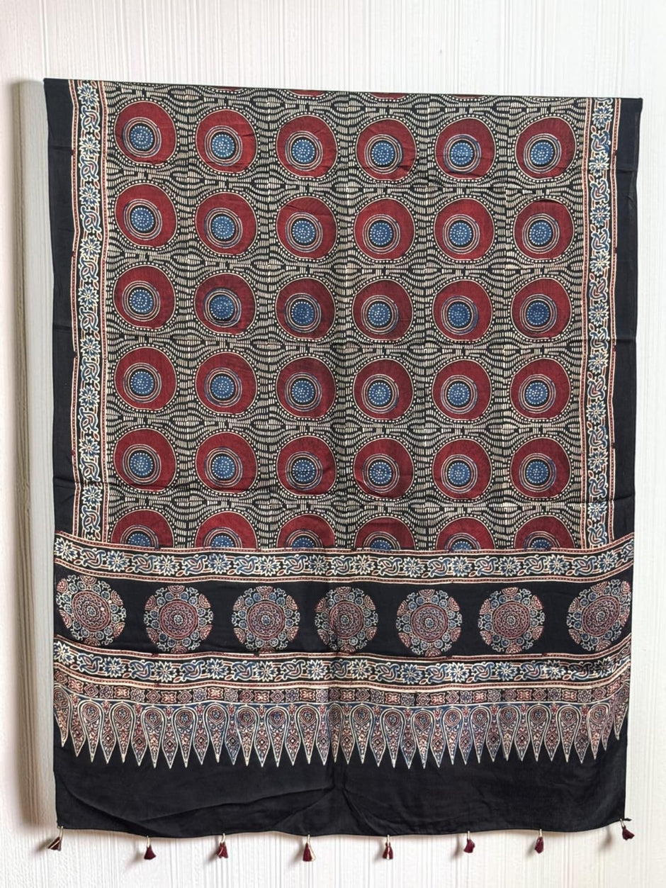 Ajrakh Modal Silk Natural Dye Dupatta with Tassels 19 - The Ajrakh Studio
