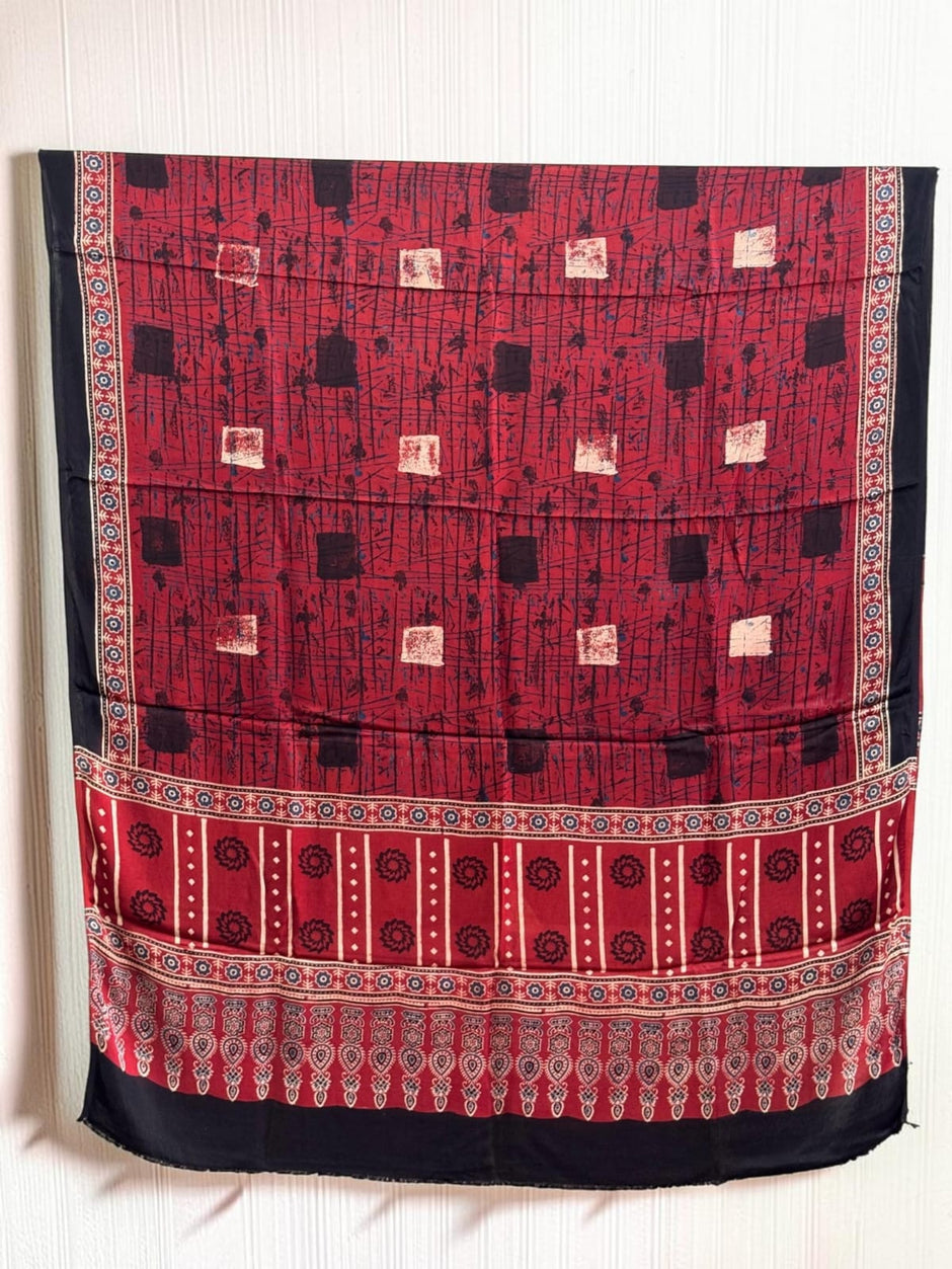 Ajrakh Modal Silk Natural Dye Dupatta with Tassels 17 - The Ajrakh Studio