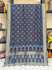 Dola Silk Ajrakh Hand Block Print Natural Dye Zari Pallu Dupatta 05 - The Ajrakh Studio