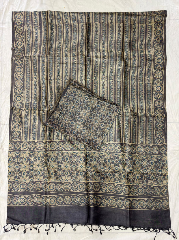 Handloom Pure Tussar Silk Ajrakh Natural Dye 2-Piece Suit Set – Exclusive Collection