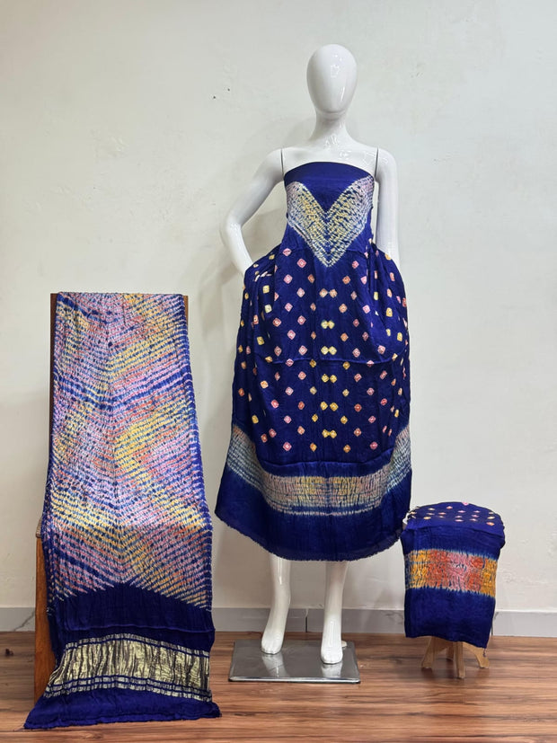 Premium Modal Silk Shibori Multi-Color Bandhej 3-Piece Suit 06 - The Ajrakh Studio