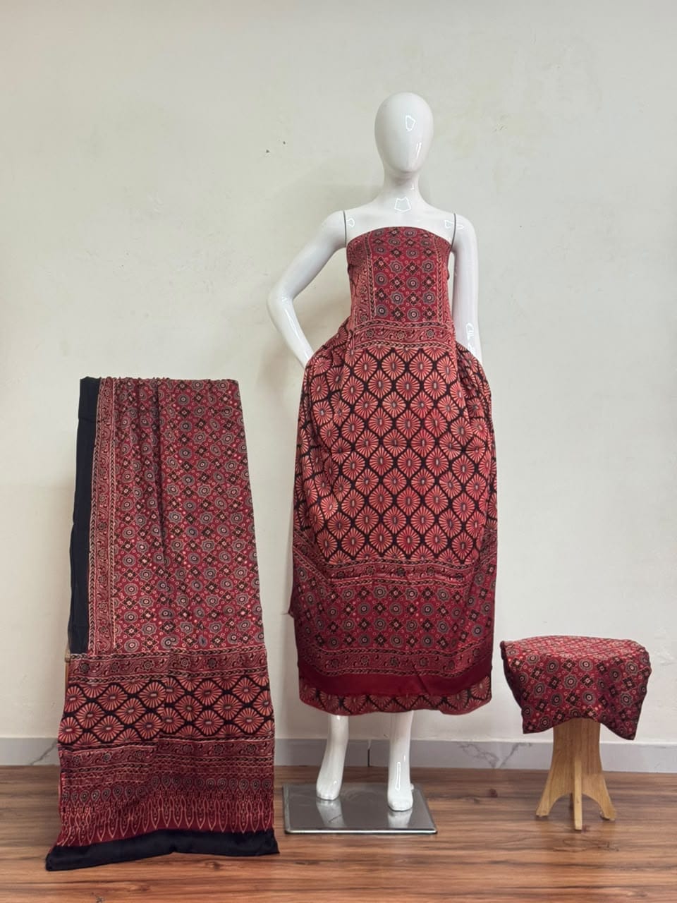Havi Pure Modal Silk Ajrakh Natural Dye 3-Piece Suit 13 - The Ajrakh Studio