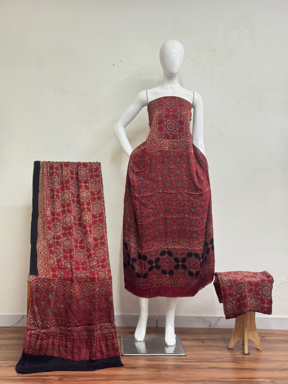 Havi Pure Modal Silk Ajrakh Natural Dye 3-Piece Suit 20 - The Ajrakh Studio