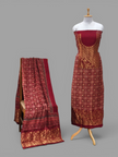 Premium Dola Silk Ajrakh Hand Block Print Natural Dye 2-Piece Suit with Zari Border Dupatta
