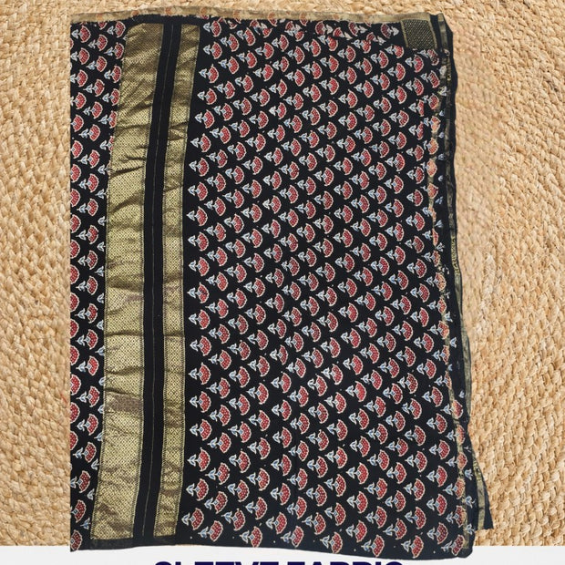 Premium Dola Silk Ajrakh Hand Block Print Natural Dye 2-Piece Suit with Zari Border Dupatta