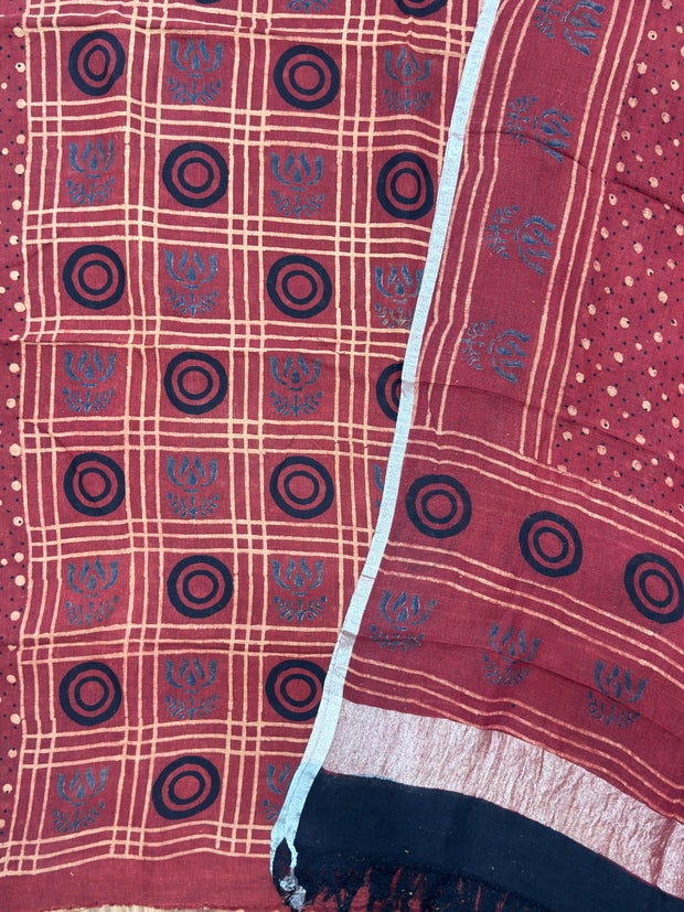 Premium Ajrakh Hand Block Print Natural Dye Pure Linen by Linen 2-Piece Suit Set - The Ajrakh Studio