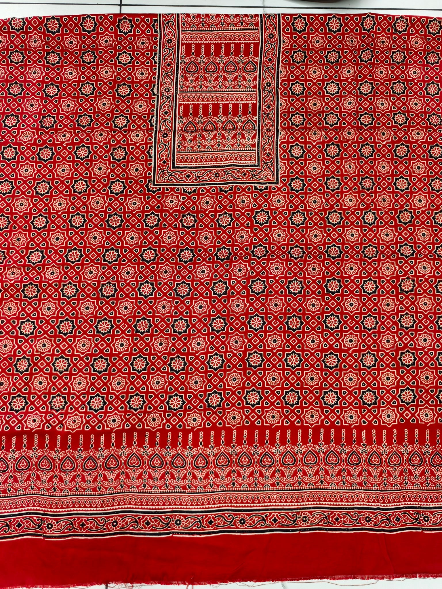 Premium Ajrakh Hand Block Print Modal Silk 3-Piece Suit Set with Zari Pallu Dupatta