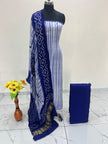 Blue & White Modal Silk Tie & Dye Bandhani Dupatta 3 Piece Suits