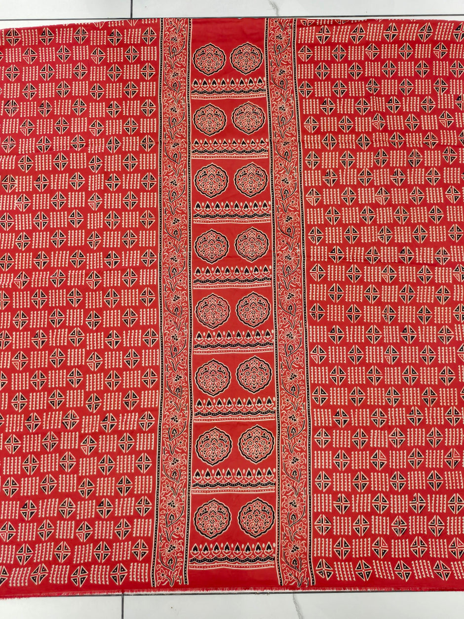 Premium Ajrakh Hand Block Print Modal Silk 3-Piece Suit Set with Zari Pallu Dupatta