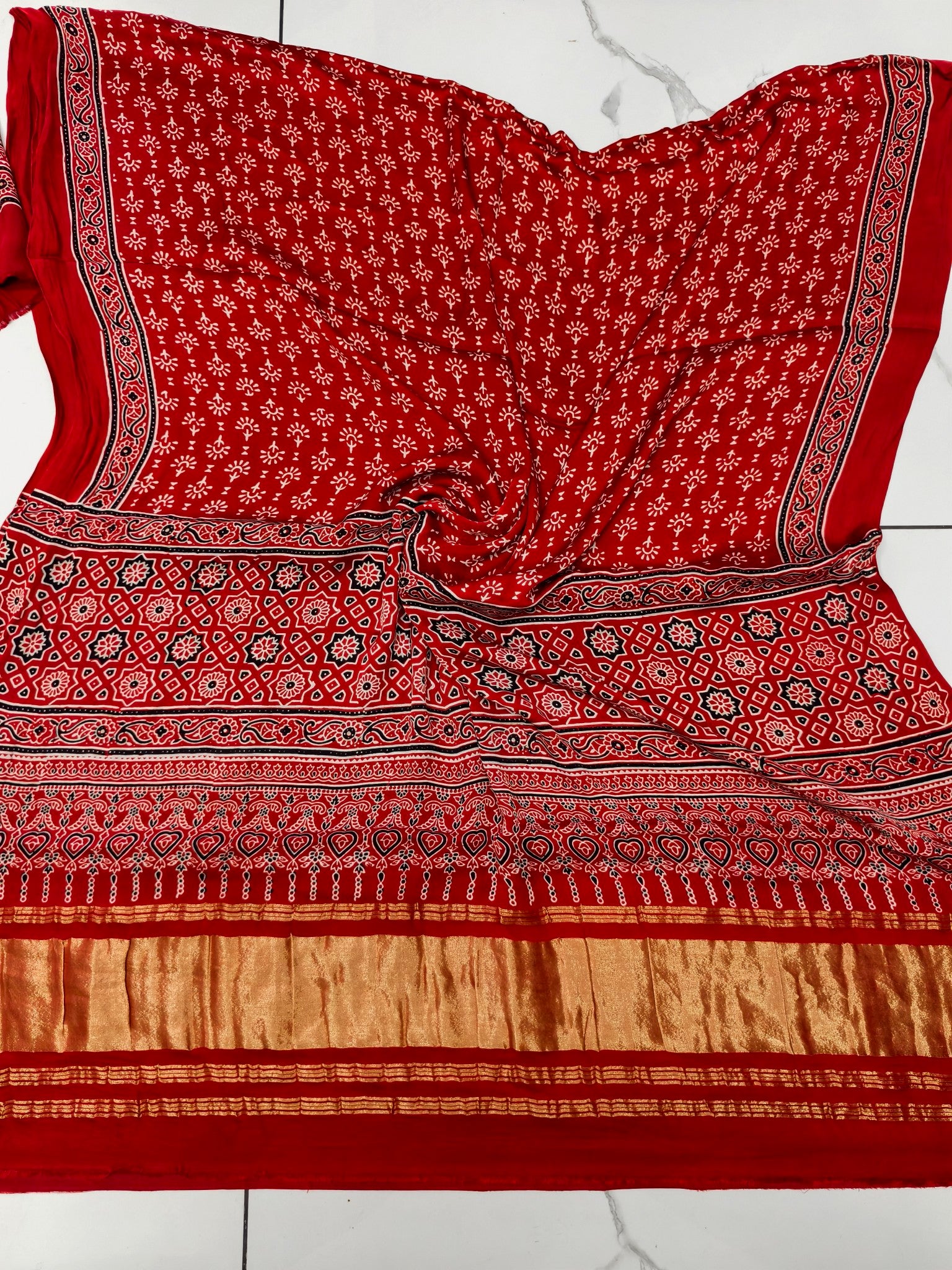 Premium Ajrakh Hand Block Print Modal Silk 3-Piece Suit Set with Zari Pallu Dupatta