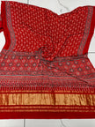 Premium Ajrakh Hand Block Print Modal Silk 3-Piece Suit Set with Zari Pallu Dupatta