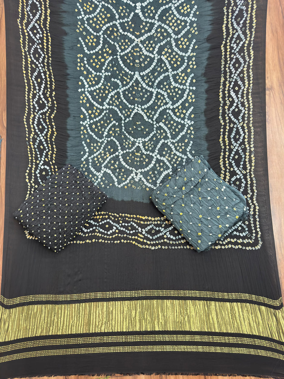 Premium Multi-Color Bandhej Zari Pallu 3-Piece Suit 12 - The Ajrakh Studio