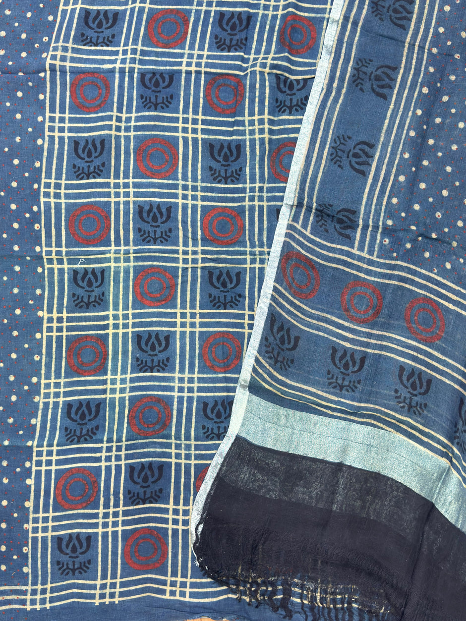 Premium Ajrakh Hand Block Print Natural Dye Pure Linen by Linen 2-Piece Suit Set - The Ajrakh Studio