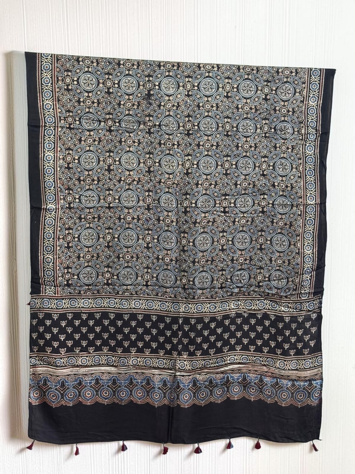 Ajrakh Modal Silk Natural Dye Dupatta with Tassels 20 - The Ajrakh Studio
