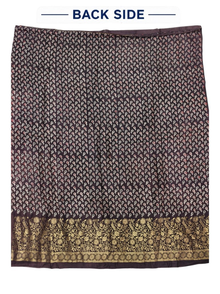 Premium Dola Silk Ajrakh Hand Block Print Natural Dye 2-Piece Suit with Zari Border Dupatta