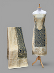 Premium Dola Silk Ajrakh Hand Block Print Natural Dye 2-Piece Suit with Zari Border Dupatta