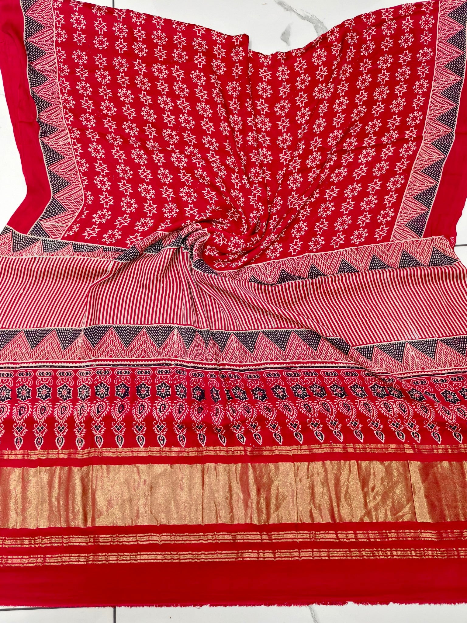 Premium Ajrakh Hand Block Print Modal Silk 3-Piece Suit Set with Zari Pallu Dupatta