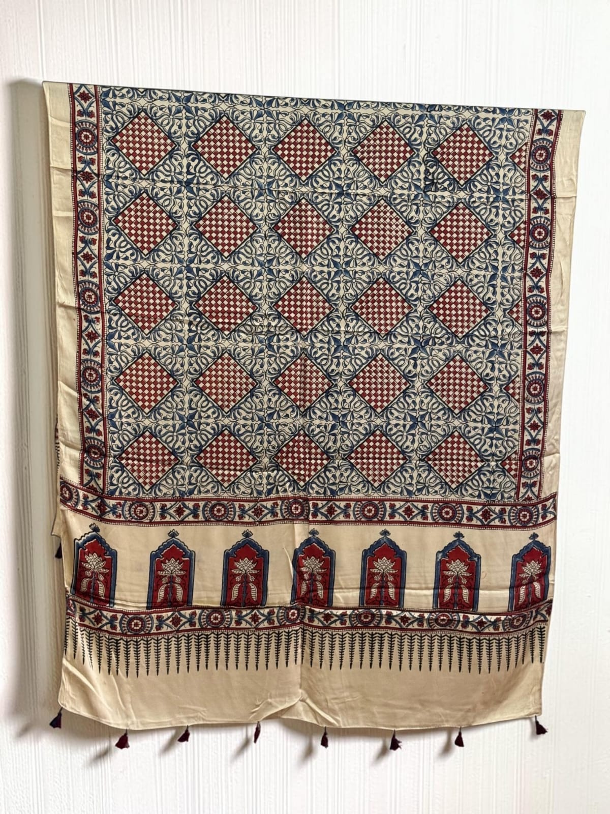 Ajrakh Modal Silk Natural Dye Dupatta with Tassels 12 - The Ajrakh Studio
