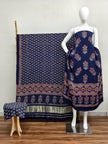 Havi Modal Silk Ajrakh Neptol Dye & Discharge Print Panel Design 3-Piece Suit - The Ajrakh Studio