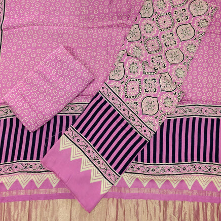 Premium Ajrakh Hand Block Print Modal Silk 3-Piece Suit Set with Zari Pallu Dupatta