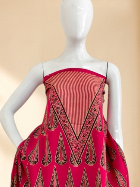Premium Ajrakh Hand Block Print Modal Silk 3-Piece Suit Set with Zari Pallu Dupatta
