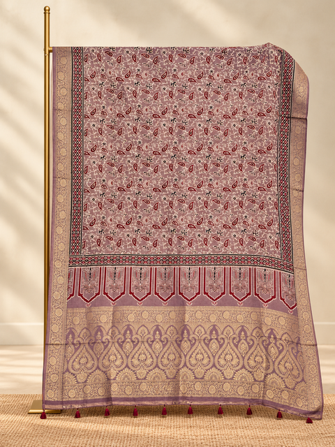 Dola Silk Ajrakh Hand Block Print Natural Dye Dupatta - The Ajrakh Studio