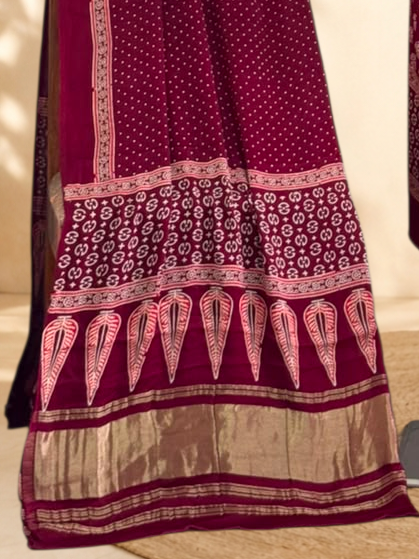 Premium Ajrakh Hand Block Print Modal Silk 3-Piece Suit Set with Zari Pallu Dupatta