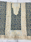 Premium Dola Silk Ajrakh Hand Block Print Natural Dye 2-Piece Suit with Zari Border Dupatta