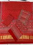 Premium Ajrakh Hand Block Print Modal Silk 3-Piece Suit Set with Zari Pallu Dupatta